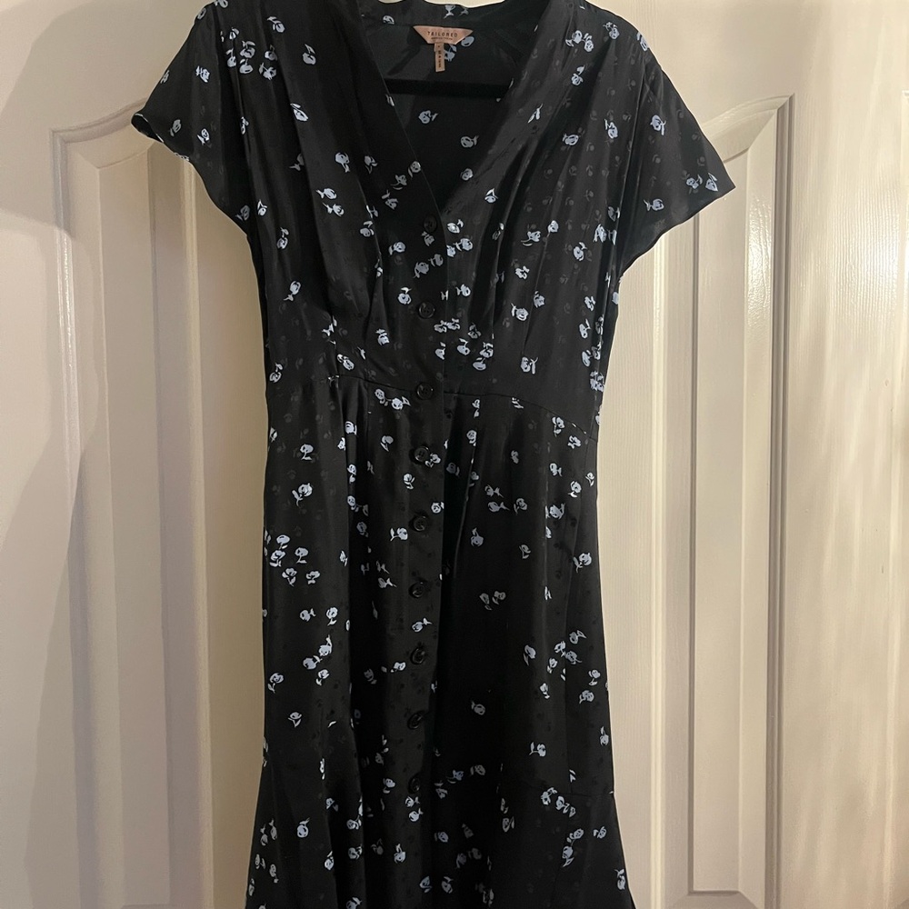Rebecca Taylor Black and Blue Floral Midi Dress